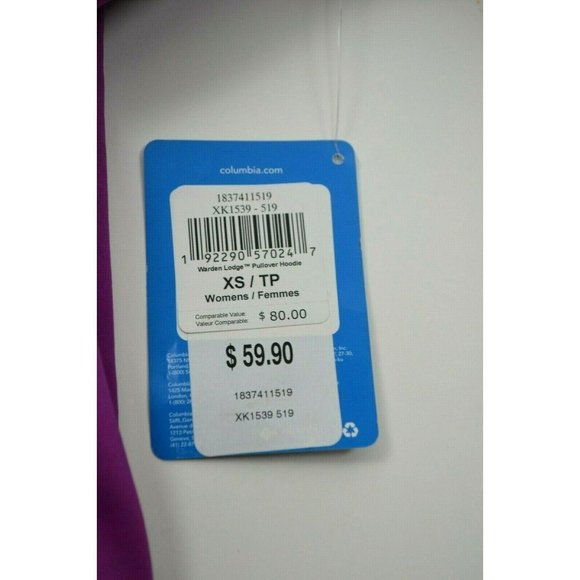 COLUMBIA‎ Women's Warden Lodge Pullover Hoodie Omni-Wick SIZE XS Purple NWT - Picture 6 of 7